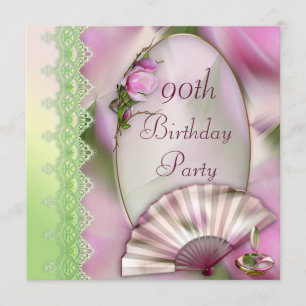 Pretty Pink Magnolia & Fan 90th Birthday Invitation