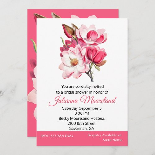 Pretty Pink Magnolias Bridal Shower Invitation