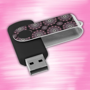 Pretty pink mandala on black   flash drive