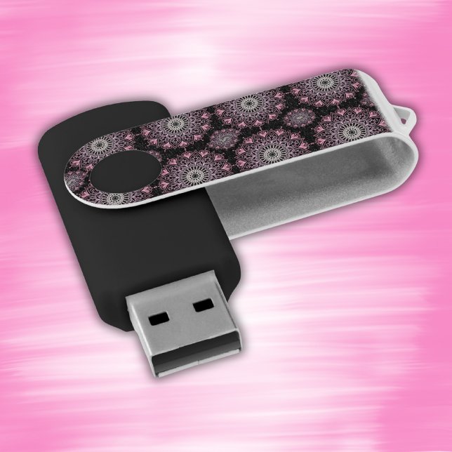 Pretty pink mandala on black | flash drive (Creator Uploaded)