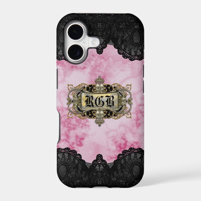 Pretty Pink Marble Cool Romantic Monogram Iphone Case (Back)