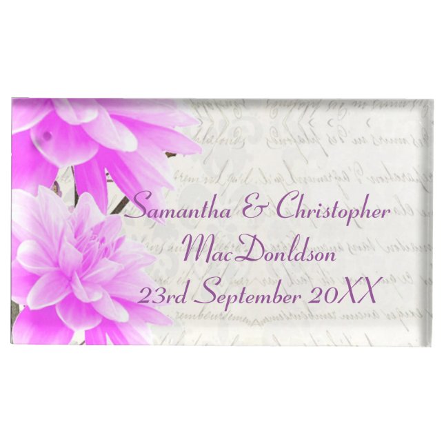 Pretty pink mauve floral flower blossom wedding place card holder (Front)