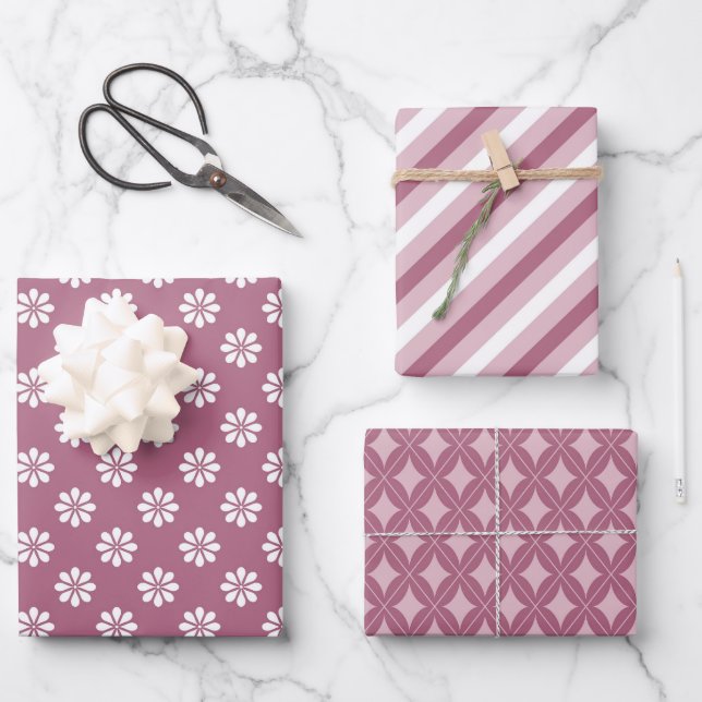 Pretty Pink Mauve for Her 3 Wrapping Paper Sheets (Front)