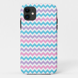Pretty Pink, Mauve, Turquoise, White Chevrons iPhone 11 Case