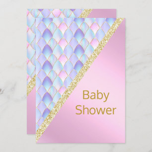 PRETTY PINK Mermaid BABY SHOWER INVITATION Gold