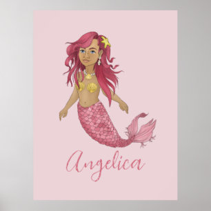 Pretty Pink Mermaid Girl's Room Name Art Print