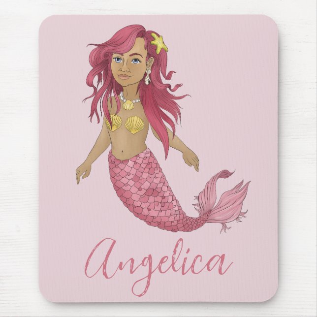 Pretty Pink Mermaid Happy Birthday Custom Name  Mouse Pad (Front)
