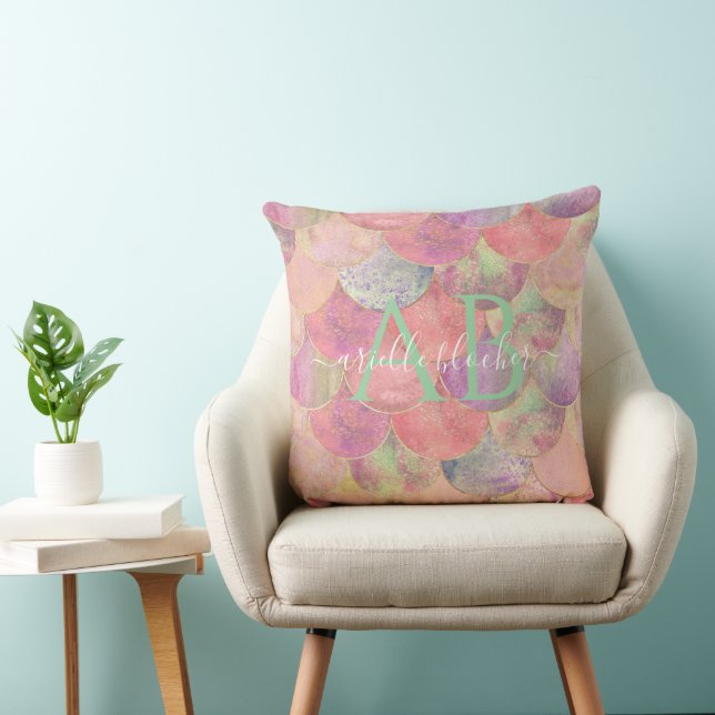 Pretty Pink Mermaid Scales | Monogram Pillow (Chair)