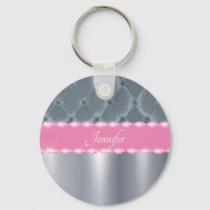 Pretty Pink Metallic Bling Name Glam Keychain