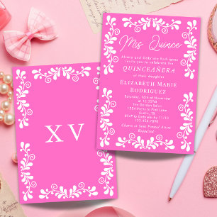 Pretty Pink Mexican Fiesta Talavera Quinceanera Invitation