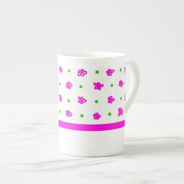 Pretty Pink Mini-print Floral Bone China Mug (Front Right)