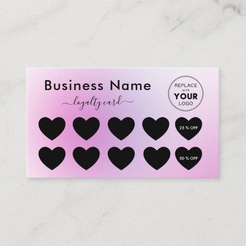Pretty Pink Minimalist Add Your Logo Beauty Salon Loyalty Card