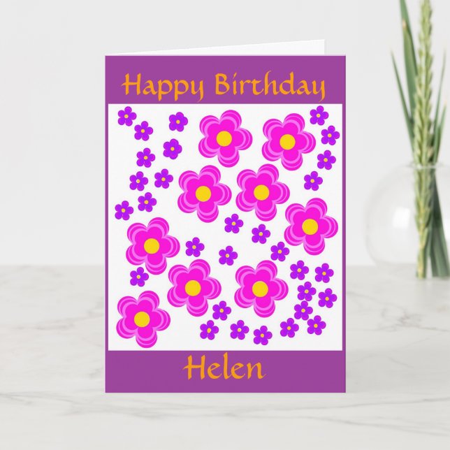 Pretty Pink, Modern Floral card .Happy birthda (Front)