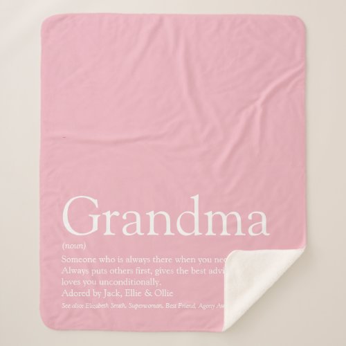 Pretty Pink Modern Fun Grandma Definition Sherpa Blanket