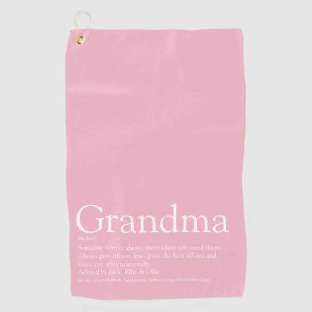 Pretty Pink Modern Fun Grandma Grandmother Golf Towel (Front)