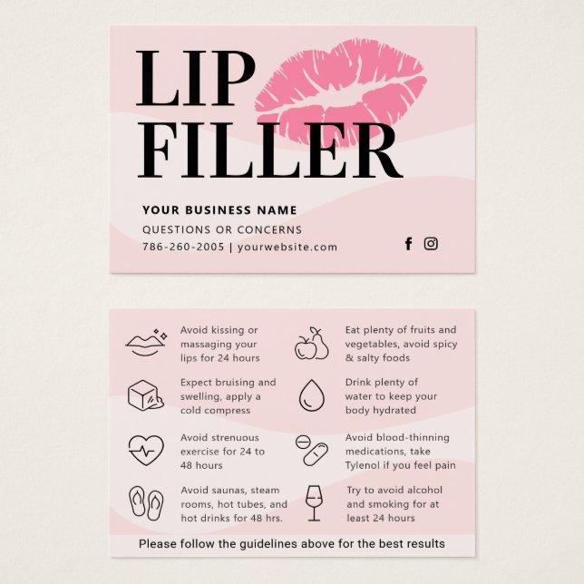 Pretty Pink Modern Lip Filler Aftercare (Front & Back)
