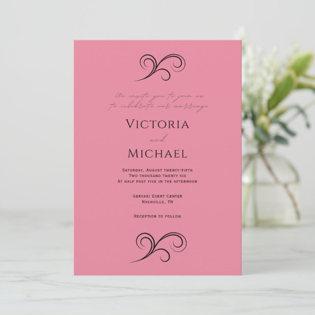 Pretty Pink Modern Wedding Invitation (Standing Front)