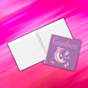 Pretty Pink- Moon, Butterfly, Floral - Monogram   Notebook