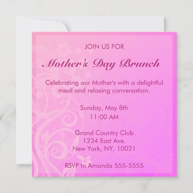 Pretty Pink Mother's Day Brunch Invitation (Front)