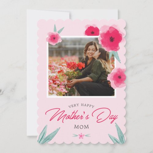 Pretty Pink Mothers Day Photo Holiday Card