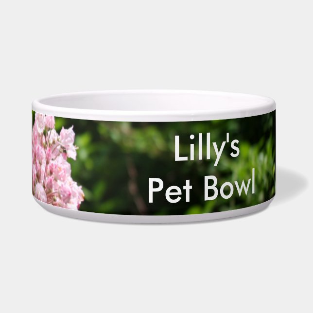 Pretty Pink Mountain Laurel Floral Pet Name Bowl (Right)