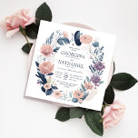 Pretty Pink Navy Purple Floral Foliage Wedding Invitation<br><div class="desc">This pretty and unique wedding invitation is perfect for the summer and spring. It features watercolor-painted flowers, leaves, and foliage in a circle wreath formation. The color scheme includes blush pink, navy blue, purple, and white. It's elegant, romantic, stylish, and modern; the perfect design for your special day! ***IMPORTANT DESIGN...</div>
