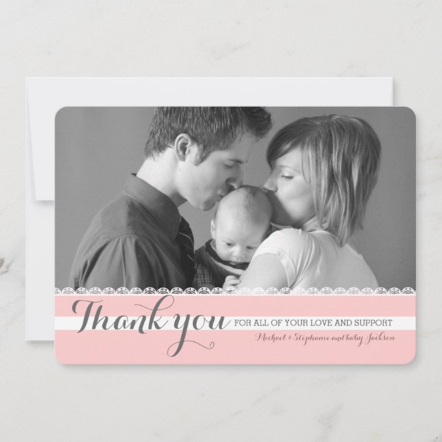 Pretty Pink New Baby Thank You Photo Card (Front)