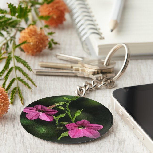 Pretty Pink Nicotiana Flowers Floral Keychain