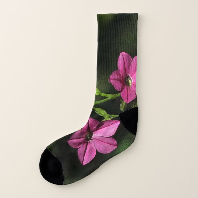 Pretty Pink Nicotiana Flowers Floral Socks