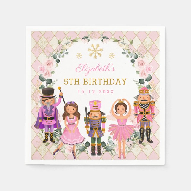 Pretty Pink Nutcracker Birthday Christmas Holiday Napkins (Front)