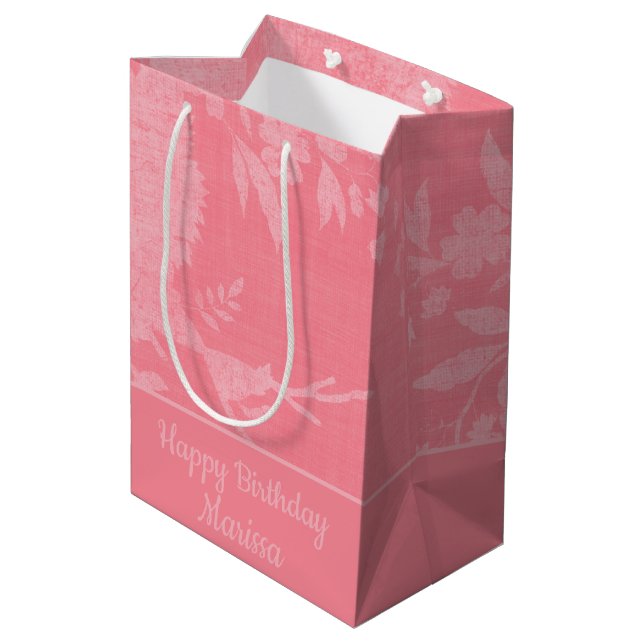Pretty Pink on Pink Floral Background Medium Gift Bag (Back Angled)