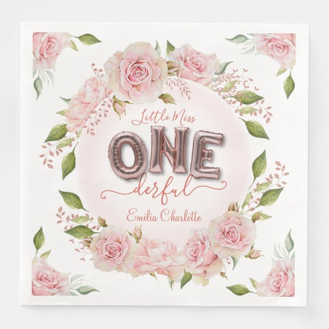 Pretty Pink Onederful Balloons  Paper Dinner Napkins (Front)