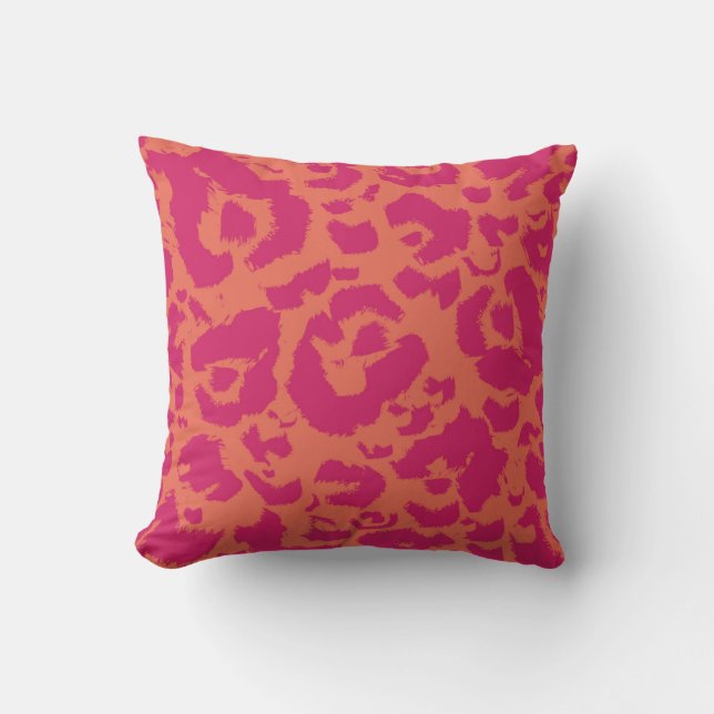 Pretty Pink Orange Animal Print Zebra Leopard Throw Pillow (Front)