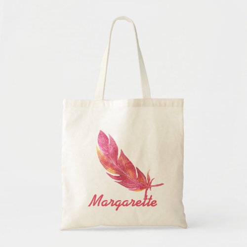 Pretty Pink Orange Feather Personalized Tote Bag