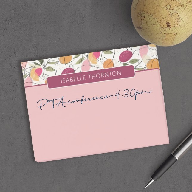 Pretty Pink & Orange Fruit Pattern Name Post-it Notes (Pretty Post-it Notes)