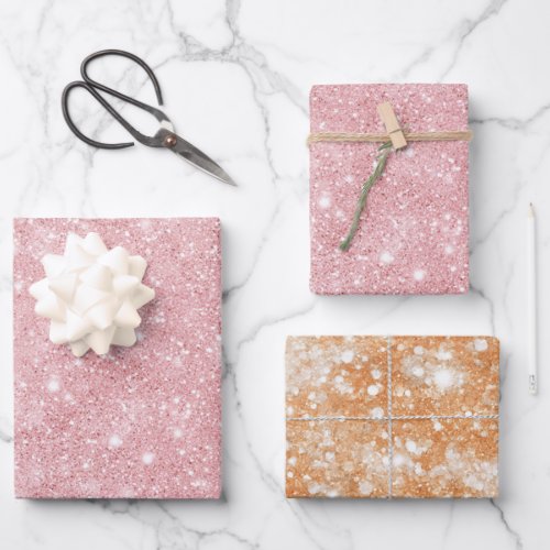 Pretty Pink Orange Glitter Sparkle Birthday Wrapping Paper Sheets
