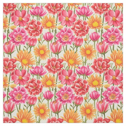 Pretty Pink Orange Vintage Floral Pattern Fabric Zazzle