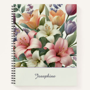 Pretty Pink Orange Watercolor Floral Notebook