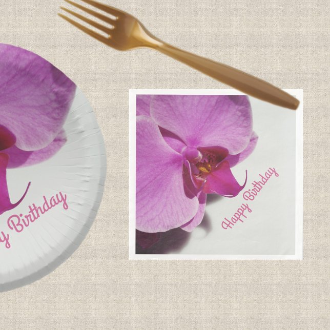 Pretty Pink Orchid Blossom Floral Customizable Paper Dinner Napkins (Creator Uploaded)