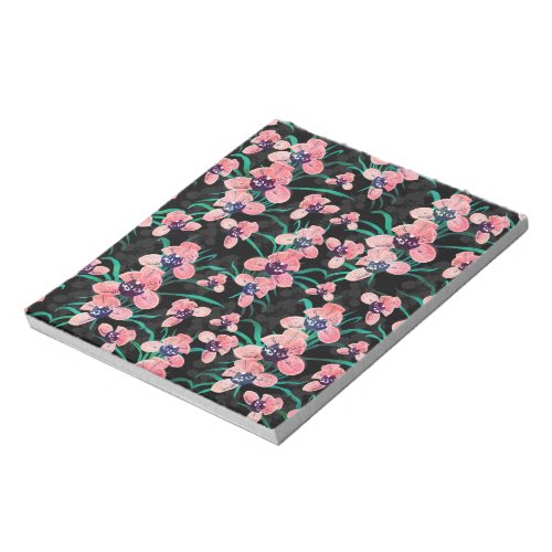 Pretty Pink Orchid Flower Paint Black design Notepad