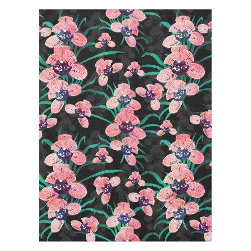 Pretty Pink Orchid Flower Paint Black design Tablecloth