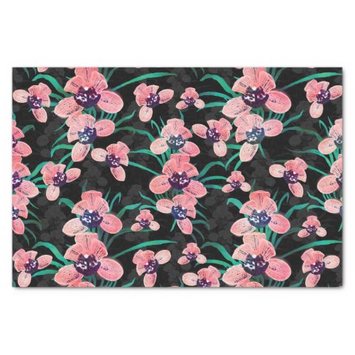 Pretty Pink Orchid Flower Paint Black design Tissue Paper