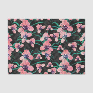 Pretty Pink Orchid Flower Paint Black design Tissue Paper