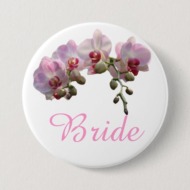 pretty pink orchid flowers bride wedding button (Front)