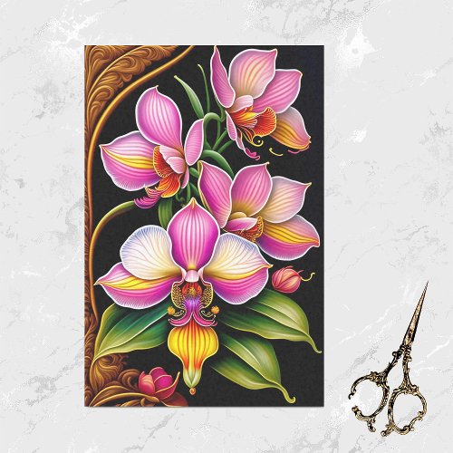 Pretty Pink Orchids Illustration Tissue Paper