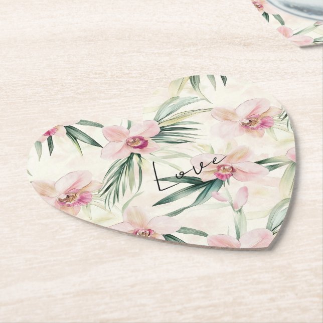 Pretty Pink Orchids Paper Coaster (Angled)