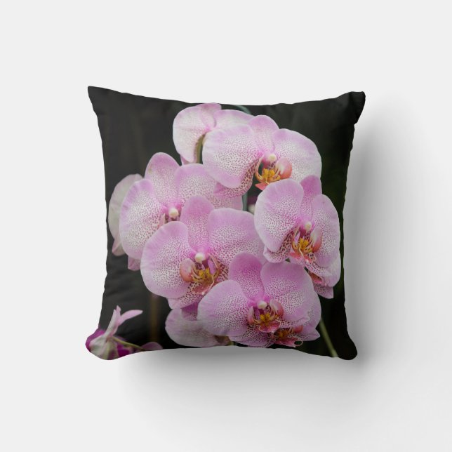 Pretty Pink Orchids Throw Pillow (Front)