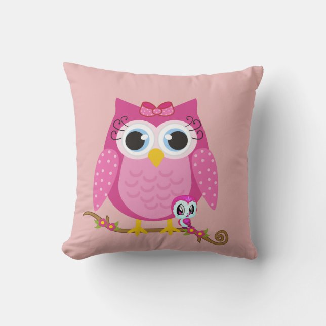Pretty Pink owl Throw Pillow (Front)