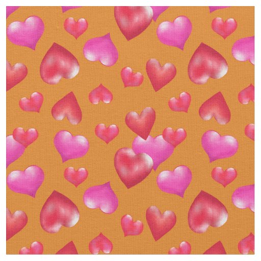 Pretty Pink Painted Hearts on Gold | Valentine's Fabric