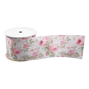 Pretty Pink Painted Roses Satin Ribbon